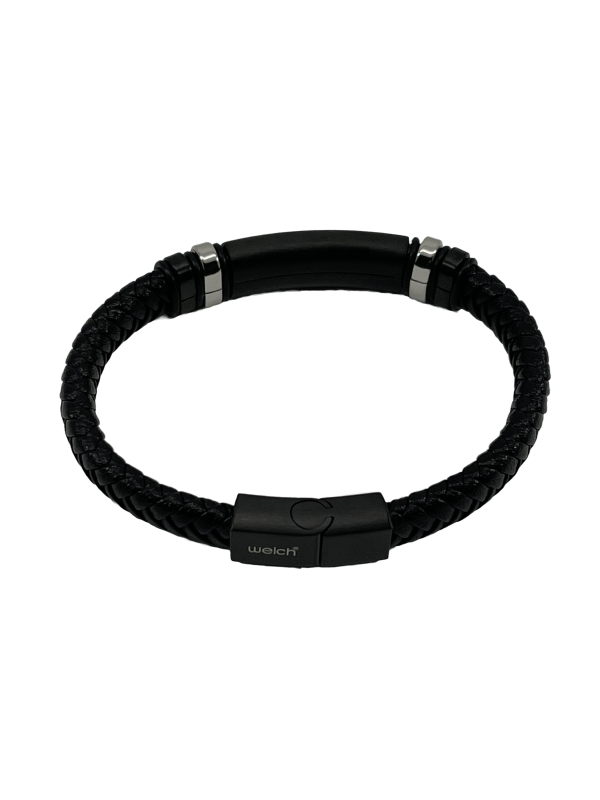 Men's Stainless Steel Braided Black Leather Bracelet - Stylish & Durable - Image 2