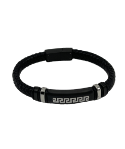 Men's Stainless Steel Braided Black Leather Bracelet - Stylish & Durable
