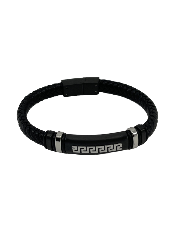 Men's Stainless Steel Braided Black Leather Bracelet - Stylish & Durable
