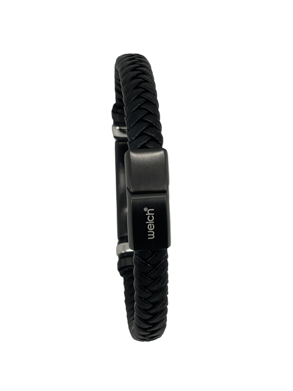 Men's Stainless Steel Braided Black Leather Bracelet - Stylish & Durable - Image 3