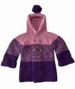 Alternative view of Hand Knitted Baby Bennie Hoodie - Pink & Purple Winter Sweater with 4 Buttons - SANIYE