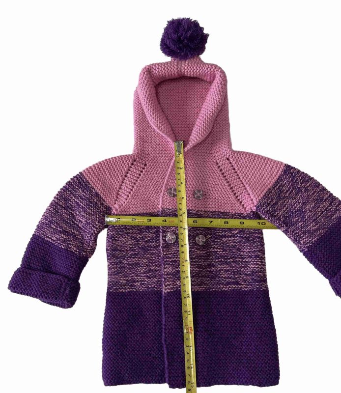 Hand Knitted Baby Bennie Hoodie - Pink & Purple Winter Sweater with 4 Buttons - SANIYE - Image 7