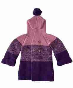 Hand Knitted Baby Bennie Hoodie - Pink & Purple Winter Sweater with 4 Buttons - SANIYE - Image 6