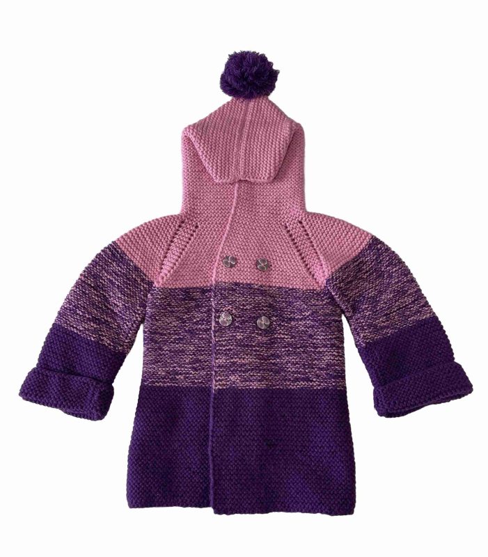 Hand Knitted Baby Bennie Hoodie - Pink & Purple Winter Sweater with 4 Buttons - SANIYE - Image 6