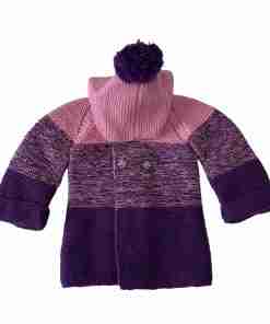 Hand Knitted Baby Bennie Hoodie - Pink & Purple Winter Sweater with 4 Buttons - SANIYE - Image 5