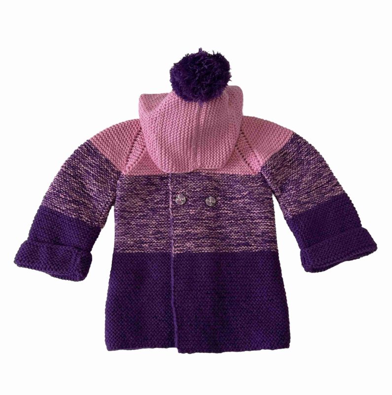 Hand Knitted Baby Bennie Hoodie - Pink & Purple Winter Sweater with 4 Buttons - SANIYE - Image 5