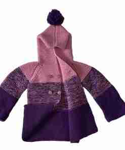 Hand Knitted Baby Bennie Hoodie - Pink & Purple Winter Sweater with 4 Buttons - SANIYE - Image 4