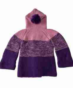 Hand Knitted Baby Bennie Hoodie - Pink & Purple Winter Sweater with 4 Buttons - SANIYE - Image 3