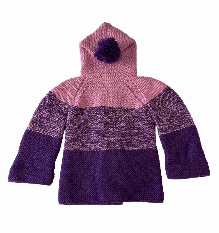 Hand Knitted Baby Bennie Hoodie - Pink & Purple Winter Sweater with 4 Buttons - SANIYE - Image 3