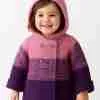 Hand Knitted Baby Bennie Hoodie - Pink & Purple Winter Sweater with 4 Buttons - SANIYE
