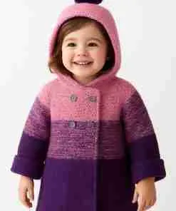 Hand Knitted Baby Bennie Hoodie - Pink & Purple Winter Sweater with 4 Buttons - SANIYE