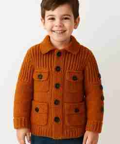 SANIYE Hand Knitted Baby Polo Collered Neckline Autumn Orange Black Button Up