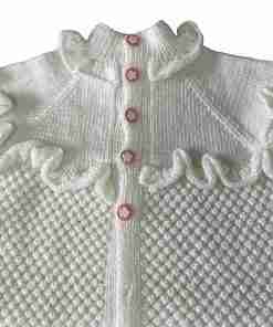 Hand Knitted Baby Turtleneck Spring Button Up - Pink Floral - SANIYE - Image 4