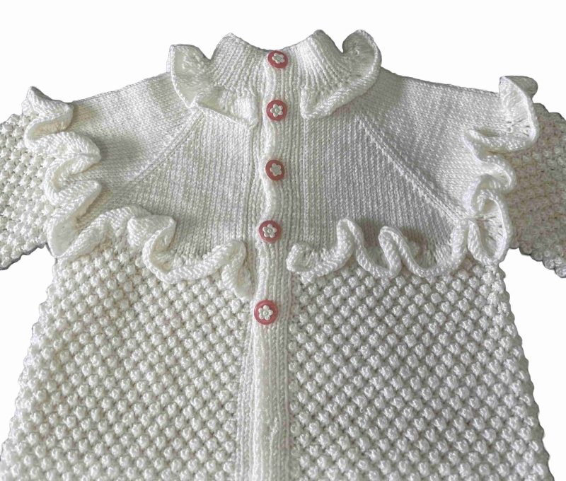 Hand Knitted Baby Turtleneck Spring Button Up - Pink Floral - SANIYE - Image 4