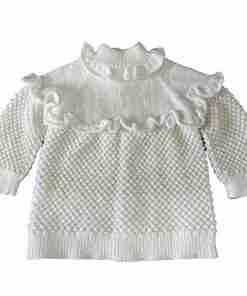 Hand Knitted Baby Turtleneck Spring Button Up - Pink Floral - SANIYE - Image 3