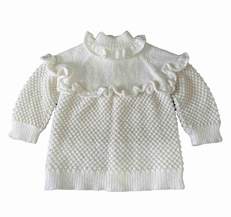 Hand Knitted Baby Turtleneck Spring Button Up - Pink Floral - SANIYE - Image 3