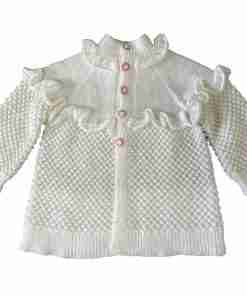 Hand Knitted Baby Turtleneck Spring Button Up - Pink Floral - SANIYE - Image 2