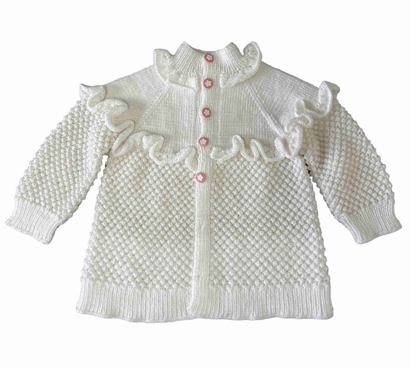 Hand Knitted Baby Turtleneck Spring Button Up - Pink Floral - SANIYE - Image 2