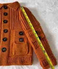 SANIYE Hand Knitted Baby Polo Collered Neckline Autumn Orange Black Button Up - Image 5