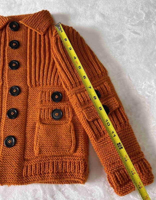 SANIYE Hand Knitted Baby Polo Collered Neckline Autumn Orange Black Button Up - Image 5