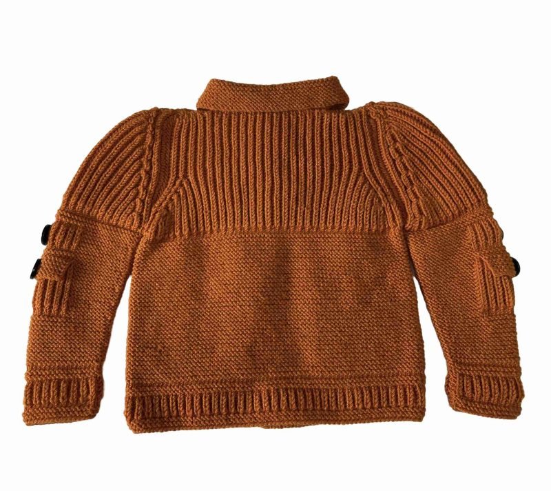 SANIYE Hand Knitted Baby Polo Collered Neckline Autumn Orange Black Button Up - Image 3