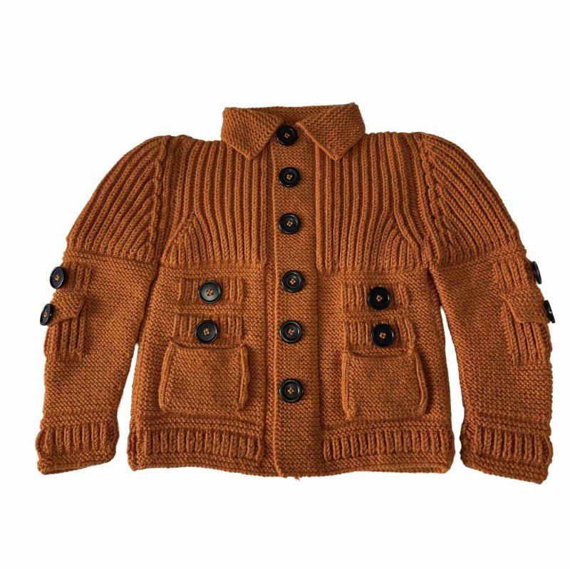 SANIYE Hand Knitted Baby Polo Collered Neckline Autumn Orange Black Button Up - Image 2
