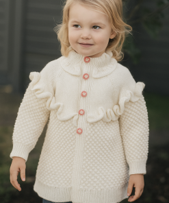 Hand Knitted Baby Turtleneck Spring Button Up - Pink Floral - SANIYE