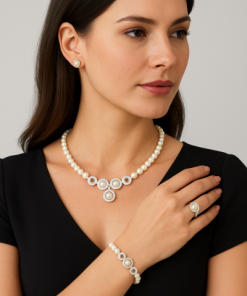 ELEGANT PEARL JEWELRY SET ( Necklace, Earring, Ring, And Bracelet )￼