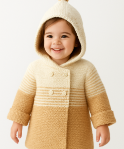Knitted Hooded Cardigan for Baby, Beige and Off-White, Button-Front, 0-12 Months