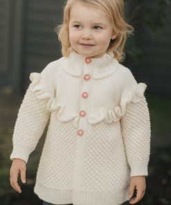 Saniye, Hand Knitted,Baby,Turtleneck Neckline Spring White Button up Pink Floral