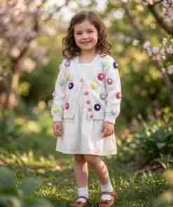 SANIYE Girls Floral Applique Knit Sweater