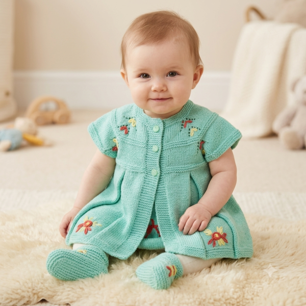 SANIYE Baby Girls Mint Embroidered Knit Dress