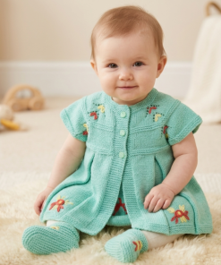 SANIYE Baby Girls Mint Embroidered Knit Dress