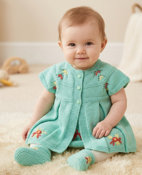 SANIYE Baby Girls Mint Embroidered Knit Dress