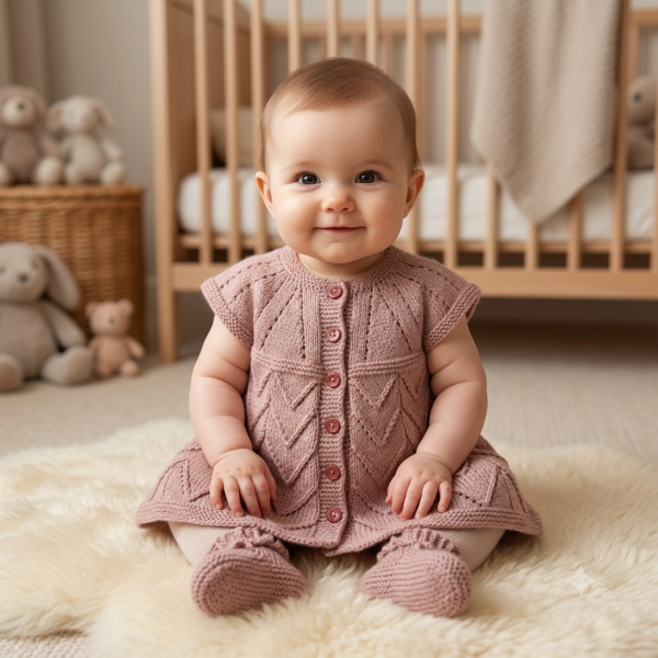 SANIYE Baby Girls Dusty Rose Cable Knit Dress & Socks Set