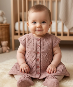 SANIYE Baby Girls Dusty Rose Cable Knit Dress & Socks Set