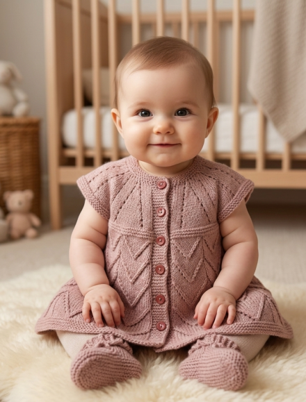 SANIYE Baby Girls Dusty Rose Cable Knit Dress & Socks Set
