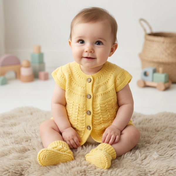SANIYE Baby Girls Butter Yellow Cable Knit Dress & Socks Set