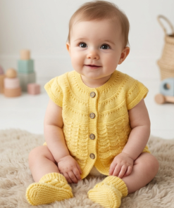 SANIYE Baby Girls Butter Yellow Cable Knit Dress & Socks Set