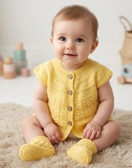 SANIYE Baby Girls Butter Yellow Cable Knit Dress & Socks Set