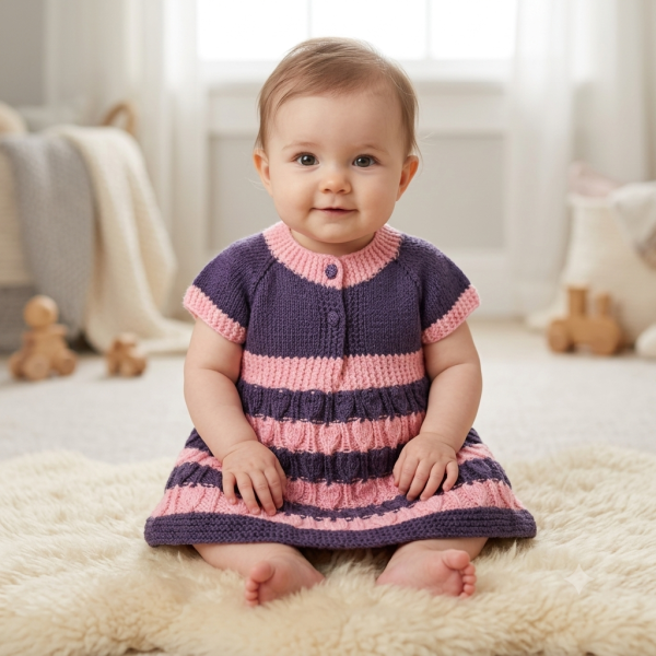SANIYE Baby Girls Pink & Purple Striped Knit Dress
