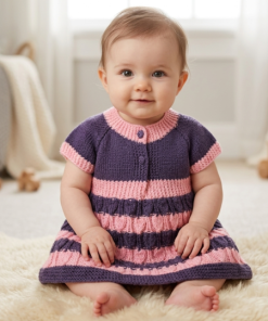 SANIYE Baby Girls Pink & Purple Striped Knit Dress