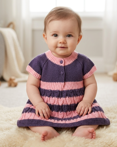 SANIYE Baby Girls Pink & Purple Striped Knit Dress