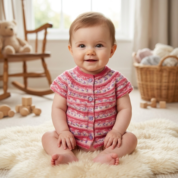 SANIYE Baby Girls Pink Fair Isle Knit Dress