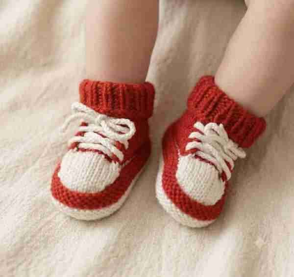 SANIYE Baby Knit Sneaker Booties - Red & Cream