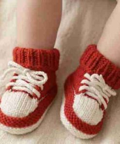 SANIYE Baby Knit Sneaker Booties - Red & Cream