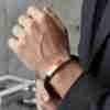 SANIYE Men's Black Braided Leather Bracelet with Rose Gold Bar & Silver Ridge Accents