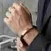 SANIYE Men's Black Braided Leather Bracelet with Rose Gold Bar & Silver Ridge Accents