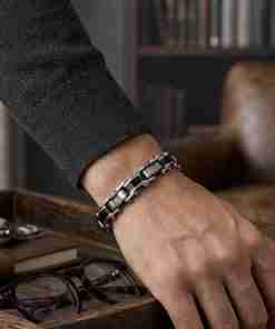 SANIYE Men's Reversible Double-Sided Stainless Steel Link Bracelet
