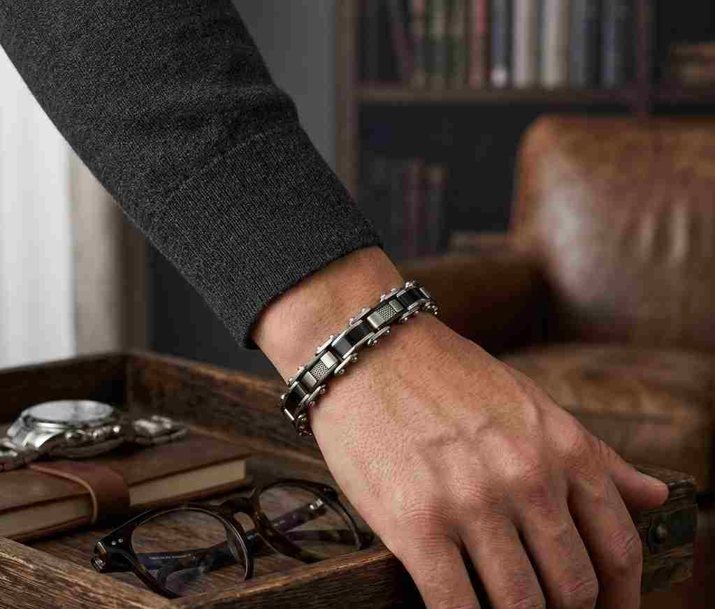 SANIYE Men's Reversible Double-Sided Stainless Steel Link Bracelet